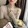 Blusa Base de Lã com Gola Meia-Alta para Mulheres, Novo Estilo Outono/Inverno Malha de Gola Média, Suéter Macio e Fofo