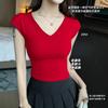 Top Sexy de Modal com Decote V e Bojo Sem Marcação de Sutiã Emagrecedor Justo Colete Hot Girl Roupa Feminina Camiseta de Manga Curta