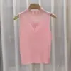Chaleco de Punto Calado de Cuello Medio con Costura de Malla Correa Interior Chaleco Suéter Manga Larga Ajustada Cuello Medio Base