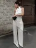 Conjunto de Chaleco de Satén Europeo y Americano para Mujer Otoño 2026 Estilo de Alta Gama Top de Cuello Halter y Pantalones de Pierna Ancha Conjunto de Dos Piezas Ropa para Mujer
