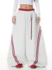Pantalones Jogger de Retazos Rayados Color Block con Doble Cintura Estilo Retro Americano para Mujer, Pantalones Deportivos de Pierna Ancha para Danza Jazz