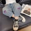 Jeans infantis soltos para todos os jogos de estilo ocidental primavera e outono Meninas Moda Outer Wear 2024 Novas Calças Desgaste do Outono do Bebê