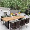 Mesas e Cadeiras de Rattan para Pátio Externo, Mesas e Cadeiras de Lazer para Jardim de Villa e Varanda, Mobiliário de Madeira Maciça de Alta Qualidade para Restaurante ao Ar Livre de Hotel