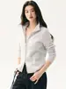 Cardigã de tricô de cashmere com gola alta dupla de fio duplo e zíper duplo para mulheres, casaco suéter solto com trança moda outono e inverno