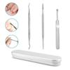 Cuchara para recoger uñas de acero inoxidable de fábrica, juego de 3 piezas con dispositivo de doble cabezal para pulir uñas de los pies, lima de uñas, herramienta de pedicura