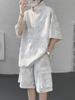 Traje de Manga Corta Tie-Dye con Media Cremallera para Hombre Ins Verano Talla Extra Talla Extra Moderno Gente Gorda Camiseta Holgada Shorts Dos Piezas