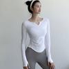Top de Yoga Ropa Ajustada para Mujer Ropa para Correr de Secado Rápido Manga Larga Otoño e Invierno Cuello en V Camiseta Deportiva Adelgazante Ropa de Fitness Popular en Internet