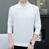 Nuevo top de otoño de algodón puro para hombre, cuello medio, moderno, manga larga, camiseta básica, camiseta blanca pura