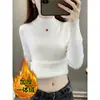 Suéter de Terciopelo para Mujer Otoño e Invierno, Camiseta Interior de Punto Grueso de Terciopelo de una Sola Pieza, Suéter de Cuello Semitortuga, Top Cálido de Talla Grande