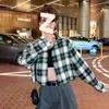 2025 Chaqueta Camisa de Principios de Primavera Nuevo Diseño para Mujer Nicho Cárdigan Corto Estilo Hong Kong Retro Cuadros Top de Manga Larga