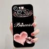 Para iPhone16 capa de celular com letras de diamante rosa e borboleta
