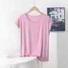 Playera Modal de Verano para Mujer Holgada Talla Grande Cuello Redondo Manga Corta Top Color Sólido Sencillo Ropa Exterior Camiseta Base