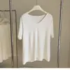 Camiseta de Algodón Puro con Cuello en V para Mujer, Top de Manga Corta a la Moda, Nuevo Estilo Primavera/Verano 2025, Escote Amplio, Corte Holgado Casual, Marca de Moda