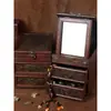 Caixa de Joias Estilo Antigo de Madeira Estojo de Maquiagem com Espelho Caixa de Armazenamento de Joias Estilo Chinês Desgastado Adereço de Casamento Presente Retrô