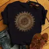 Camiseta con estampado floral de mandala de AliExpress para mujer, camiseta informal de moda, manga corta holgada, camiseta negra para chica, top