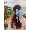 Super hada francés chifón lazo tocado horquilla grande femenina clip de resorte horquilla para la parte trasera de la cabeza tocado amarillo flor sirena Ji
