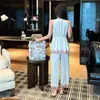 Pijama feminino de seda gelada com renda, estilo novo de verão, branco sexy de seda gelada com bojos, camisola estilo puro desejo