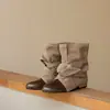 Chuyuji Retro 2026 Otoño/Invierno Nuevas Botines Cortos para Mujer Punta Redonda Lona con Cordones Suela Plana Botas de Moda Maillard