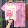 Conjunto de Pijama Infantil para Meninas, Verão Fino Manga Curta Calça Longa Roupa de Casa, Conjunto de Ar Condicionado para Meninas de Meia-Idade e Crianças Grandes, Pode Ser Usado ao Ar Livre