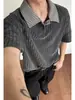 Camisa Polo com Gola de Espinha de Peixe Manga Curta Masculina Verão Marca de Moda Americana Cor Contrastante Camiseta de Manga Meia-Manga Jovem Top Solto