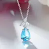 Pingente Topázio Azul Marinho Estilo Coreano Colar Mosaico Banhado a Ouro 18K para Mulheres Pedra Colorida Abastecimento Transfronteiriço