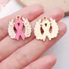 Accesorios para Joyería de Aleación con Goteo de Aceite DIY Pulsera con Colgante de Mariposa Rosa Corazón Cinta Llavero Encanto Concienciación sobre el Cáncer de Mama