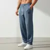 Pantalones Waffle con Cordón para Hombre Verano 2026 para Viajes y Uso Casual, Pantalones Rectos de Color Sólido Versátiles y Elegantes