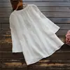 Gran stock disponible. Top casual holgado de algodón y lino de color liso con retazos para mujer, europeo y americano, 2026 Amazon AliExpress
