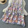 Vestido de Malla Bordado Floral Tridimensional Estilo Super Hada para Mujer, Vestido Largo Elegante de Verano sin Mangas de Corte A, Vestido Adelgazante y Espectacular