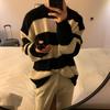 Suéter Rayado para Hombre Invierno Estilo Holgazán Moda Base Suéter Tejido Estilo Japonés Vintage Engrosado Suelto Chaqueta Suéter