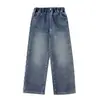 Roupas infantis Princesa Yuanyuan, calças de fleece forradas para meninas, novo modelo 2026, jeans retos grossos com contas para meninas mais velhas