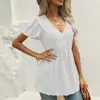 2023 Amazon suministro transfronterizo Europeo y Americano Ropa de casa malla color liso cuello en V corsé manga corta vestido camisa para mujer