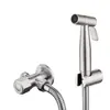 Set de Pistola de Rociado de Acero Inoxidable, Gancho para Tubería de Ducha, Base Perforada, Válvula de Ángulo con una Entrada y Dos Salidas, Manguera de Resorte para Inodoro, Salida Dual de Agua