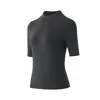 Camiseta de Manga Corta de Lana Tencel Clase A Otoño e Invierno para Mujer, Camiseta Básica de Cuello Medio Amigable con la Piel, Top Transpirable y Elegante para Mujer