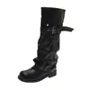 Nuevas botas de otoño estilo falda-bota 2026, estilizan la pierna, botas largas para mujer, tacón grueso, apilado negro