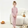 Conjunto de Roupa Íntima Térmica Escovada para Crianças, Pijama de Outono e Inverno para Meninos, Roupa de Casa para Crianças Maiores, Tops e Calças de Outono para Meninas