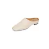 Sapatos Mula de Couro Bovino com Padrão Lichia Estilo Minimalista Cool 2026 Verão Salto Baixo Bloco Bico Quadrado Bico Coberto em Couro Genuíno Chinelos de Exterior Femininos