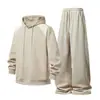 Sudadera con capucha de color bloque en raglán para hombre, conjunto de dos piezas, Otoño 2026, Nueva Marca de Moda, Estilo Hong Kong, Holgado, Casual, Traje Deportivo