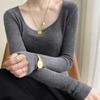 Camisa de punto de cuello cuadrado marrón para mujer, estilo nuevo Otoño e Invierno 2025, abrigo de corte entallado de alta gama