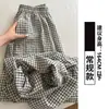 Pantalones retro de cuadros de pierna ancha para mujer, pantalones casuales finos de principios de otoño, estilo holgado y casual, pantalones largos para caminar estilo coreano para petite