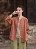 Colección Otoño 2026 Top de Mujer Algodón-Lino Lavado a la Arena Estilo Chino Nuevo, Conjunto de Arte del Té Botones Estilo Chino Tradicional, Traje Tai Chi Práctica de Meditación Zen