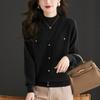 Blusa de malha falsa de duas peças, tamanho grande, outono e inverno, para mulheres, 2024, suéter com meia gola alta emendada para reduzir o envelhecimento e ter uma aparência fina e atmosférica, camisa de baixo