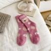 Meias de lã coral de urso de morango, meias femininas quentes de veludo, meias femininas para casa, meias de urso para dormir, meias de desenho animado