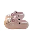 Design Estiloso Sapato Tamanco Gato Rosa com Laço Prata para Mulheres, Popular para Uso ao Ar Livre no Verão, Chinelo Fechado Mary Jane com Solado Grosso de EVA