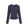 Camisa básica feminina gola redonda manga comprida estilo americano cor sólida simples elástico cintura ampulheta sexy ombro top