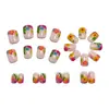Uñas Usables Europeas y Americanas Estilo Ins Frescas y de Moda, Uñas Postizas Cuadradas Cortas de Flores Multicolor, Uñas de Manicura