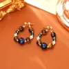 Aretes de Cristal de Piedra Ojo de Tigre Natural con Argolla de Plata 925, Moda de Alta Gama, Lujo Ligero, Aretes Elegantes, Aretes Estilo Ins Europeo y Americano