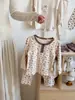 Roupas Infantis Estilo Coreano Outono 2025 Outono e Inverno Pijamas de Bebê Roupa de Casa para Meninas Conjunto Vermelho