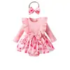 Ropa Navideña para Bebé Romper de Canalé con Lazo Transfronterizo Estilo Primavera y Otoño Mono de Manga Larga Triangular para Bebé Niña
