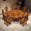 Juego de Mesa y Sillas de Comedor de Madera Maciza con Plato Giratorio, Mesa Redonda Grande Estilo Chino, Mesa de Comedor para el Hogar, Mesa Redonda de Comedor Tallada Antigua de Roble